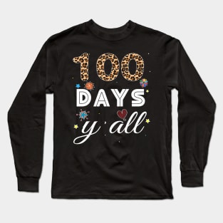 100th days y'all Virtual Learning leopard 100 Day of School Long Sleeve T-Shirt